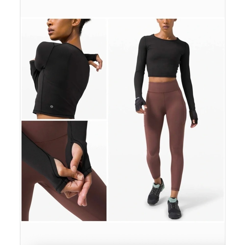NEW Lululemon Long Sleeve Crop Top Size 6 Black Thumbholes Activewear Yoga Shirt